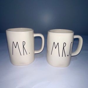Rae Dunn Artisan Dimpled Ivory Ceramic MR. & MRS. Wedding Coffee Mugs Set